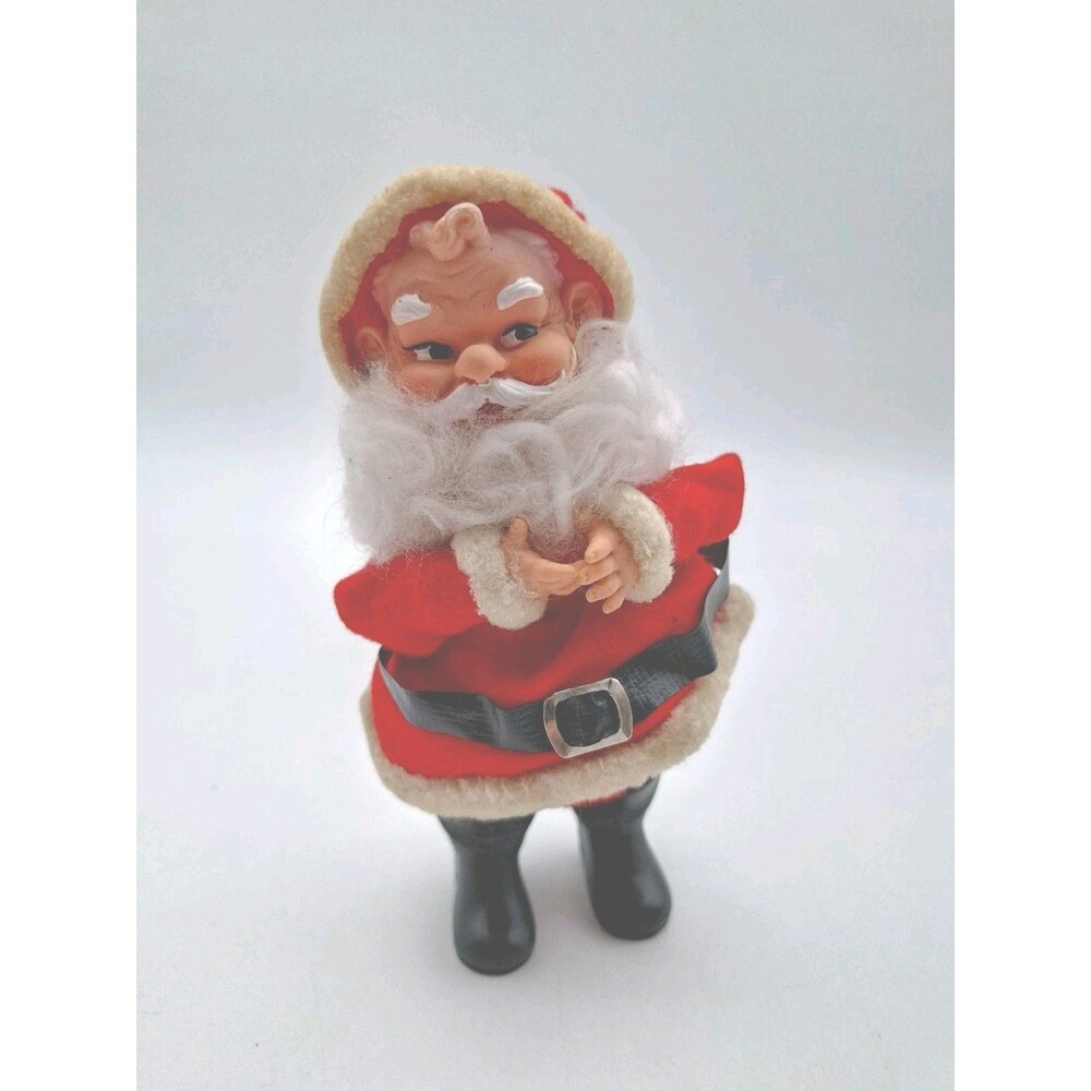 VINTAGE 1950's Rubber Face SANTA CLAUS Ornament Figure 7” Tall Rare